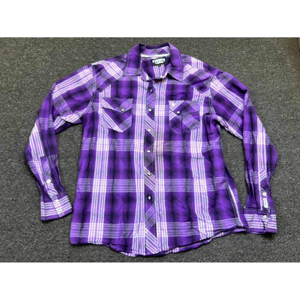 Garth Brooks Sevens By Cinch Western Shirt Mens Large Purple Plaid Flap Pockets
